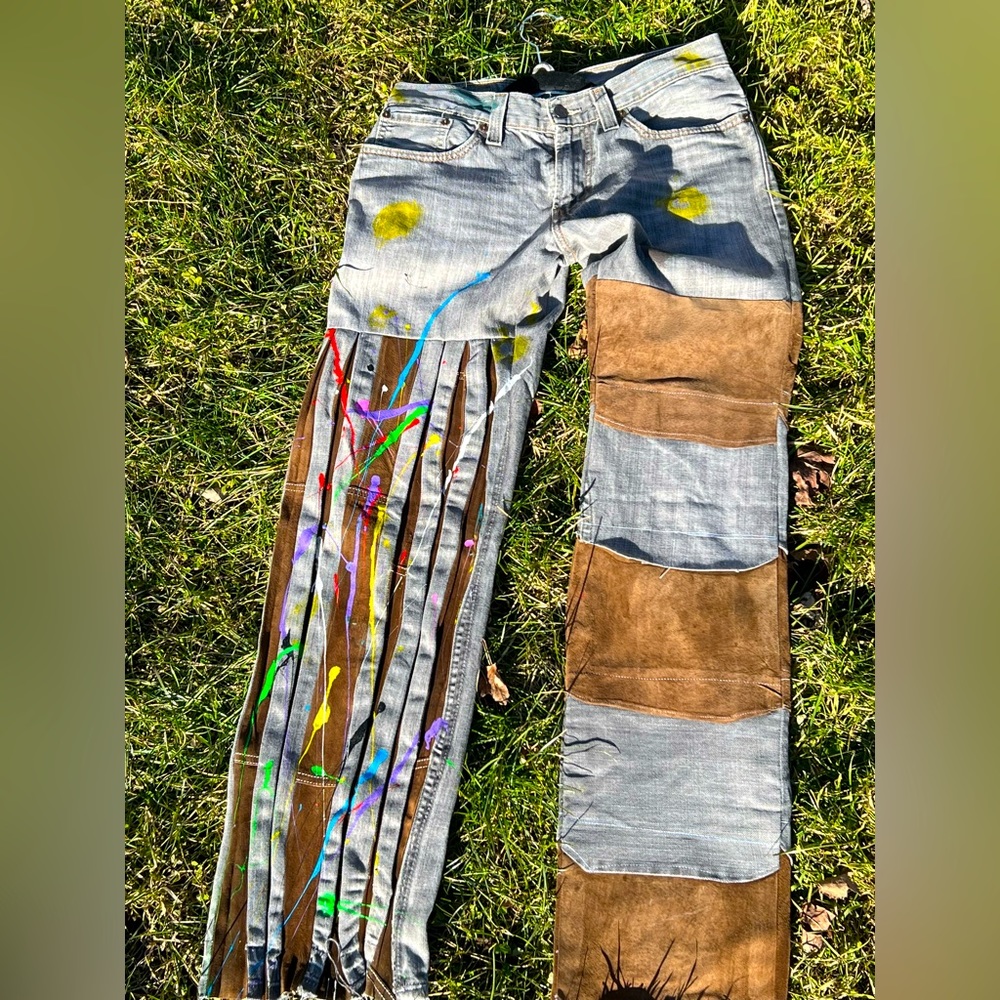 1 of 1 denim x leather pants auto customized made by@upscaless @ach__0_1